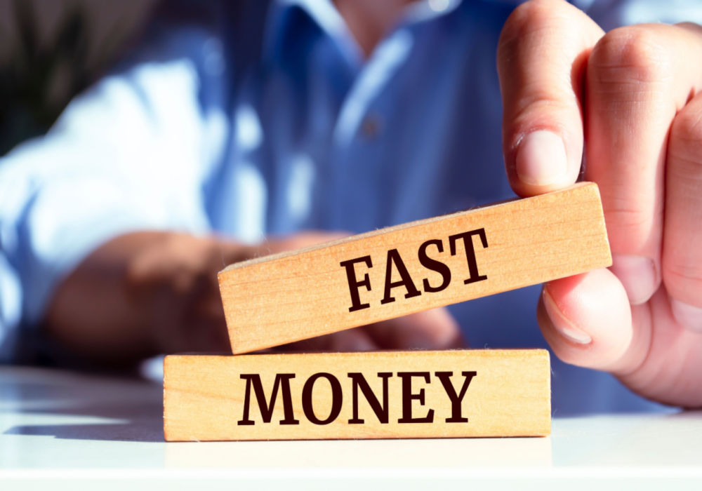 man stacking fast title loan block