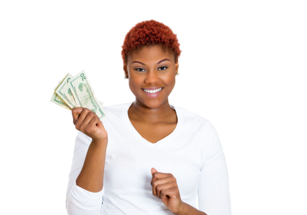 woman with cash from payday loan