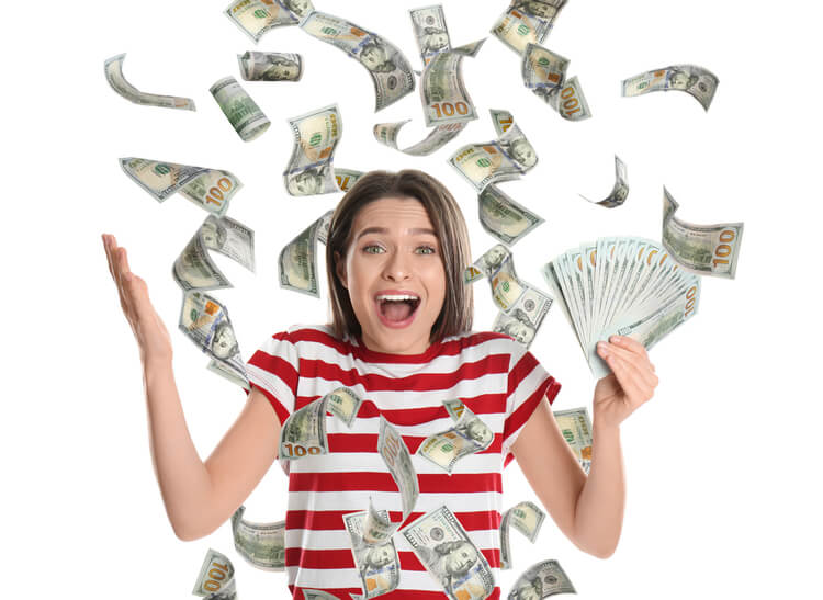 Woman celebrating fast loans cash