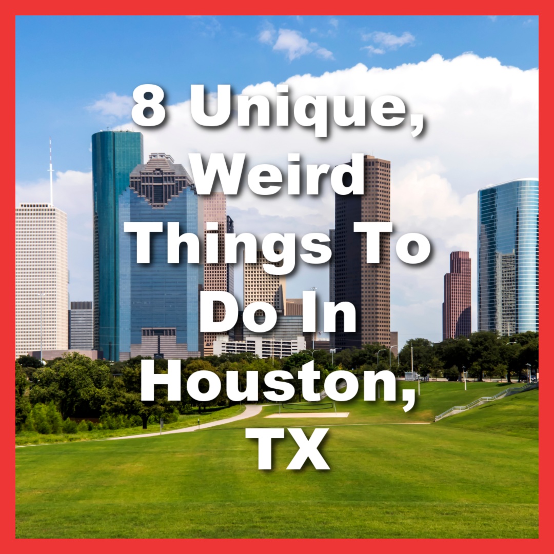 shot of Houston, TX park with text 8 Unique, Weird Things To Do In Houston, TX