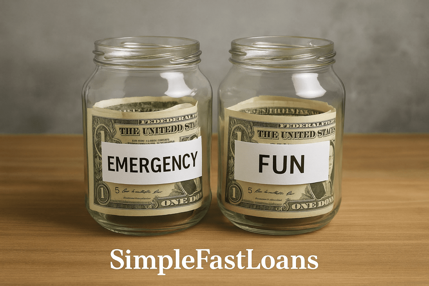 Two jars for slush fund fun money and emergency cash