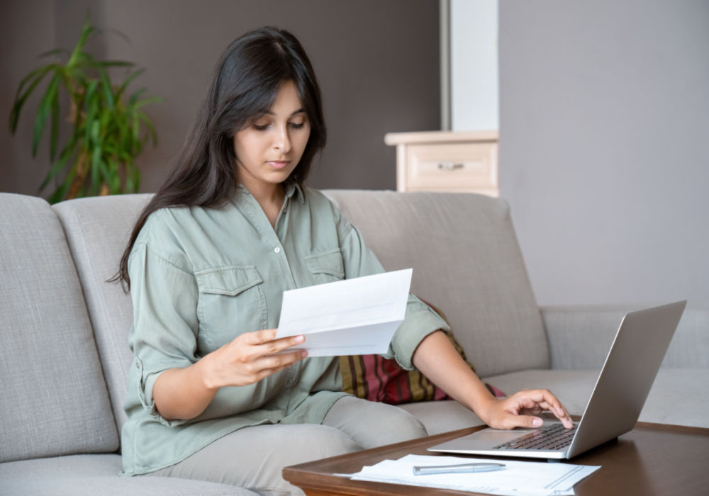 woman checking her credit score