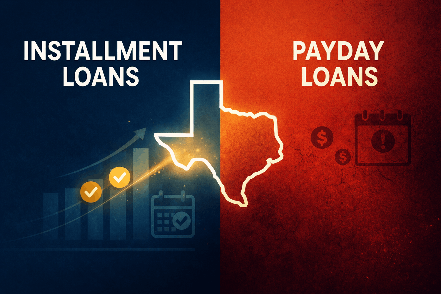 Installment loans vs payday loans Texas comparison image, showing safer repayment structure versus short-term borrowing.