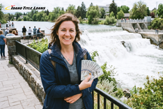 woman holds $8,000 from a title loan in Idaho Falls