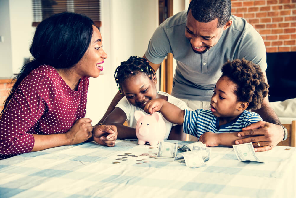 Family budgeting their finances