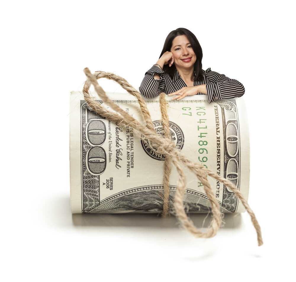 woman with bundle of title loan cash