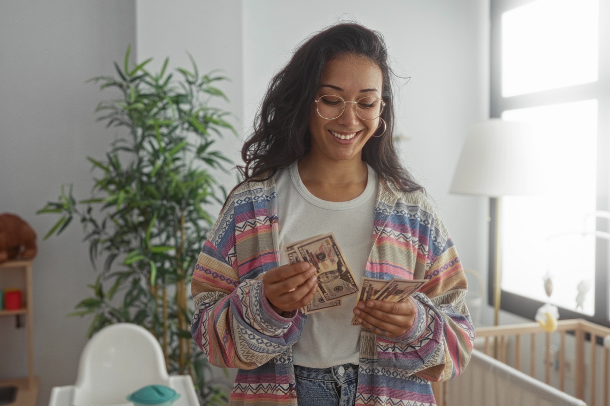 woman counting cash from payday loan in Louisiana