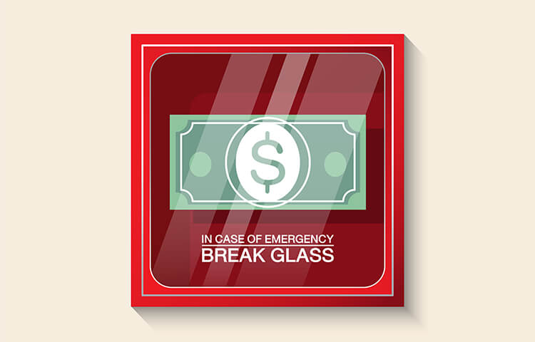 emergency money behind glass